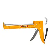 Yellow caulking gun isolated on white background