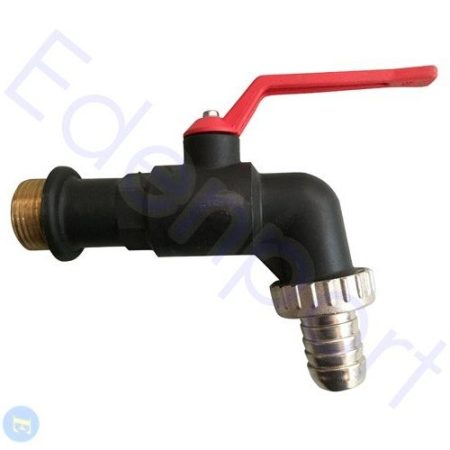 Black plastic garden tap with red lever handle