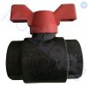 Black plastic ball valve with red handle