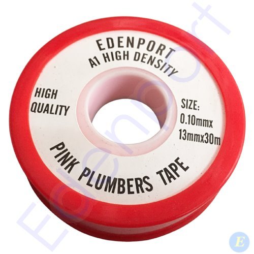 Pink plumbers tape roll with labelled packaging