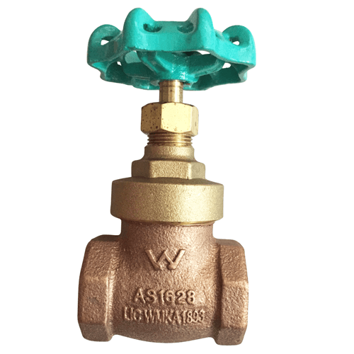 Brass gate valve with green handwheel