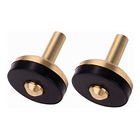 Two brass threaded furniture levelling feet with black bases
