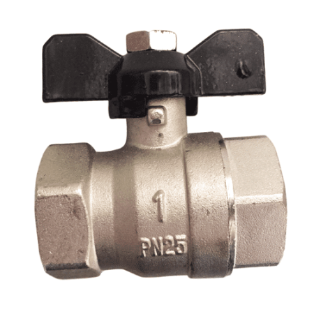 Brass ball valve with black butterfly handle