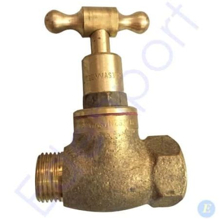 Brass water shut-off valve on white background
