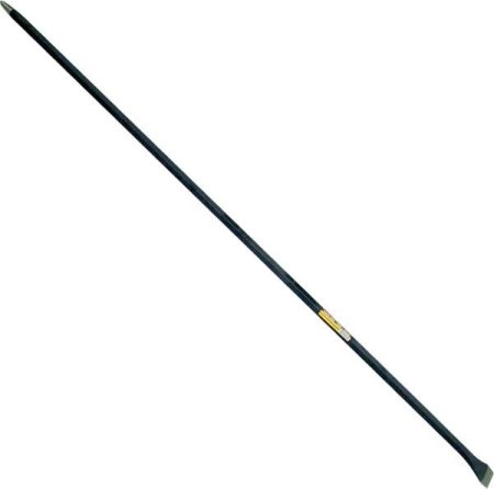 Long steel crowbar on white background
