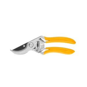 Yellow-handled pruning shears on white background