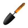 Black garden trowel with orange handle