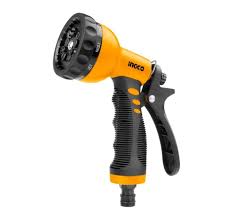 Yellow and black adjustable garden hose spray nozzle