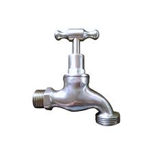 Silver metal outdoor water tap on white background