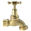 Brass outdoor garden tap on white background