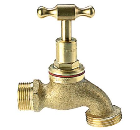Brass outdoor garden tap on white background