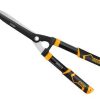 Black and yellow hedge shears on white background