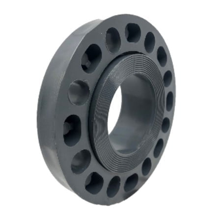 Dark grey metal flange with multiple bolt holes