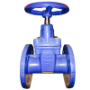 Blue industrial gate valve with flanged ends